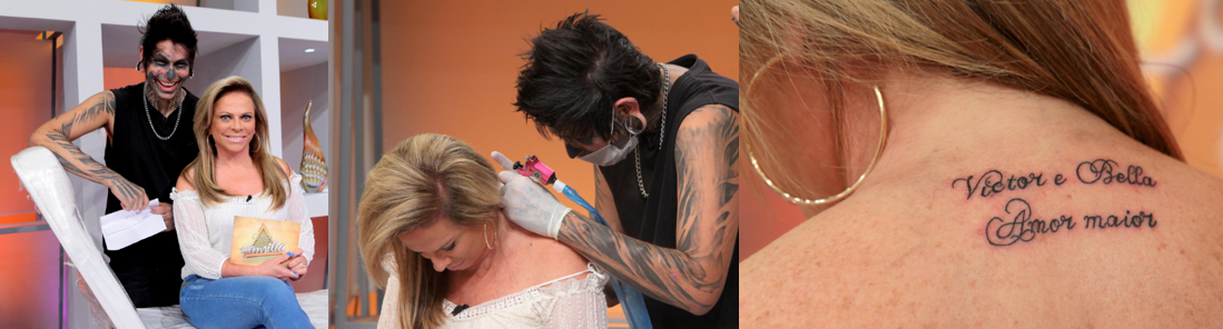 Christina Rocha faz tatuagem no palco do Casos de Família