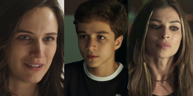 Clara (Bianca Bin), Lívia (Grazi Massafera) e Tomaz (Vitor Figueiredo) em O Outro Lado do Paraíso