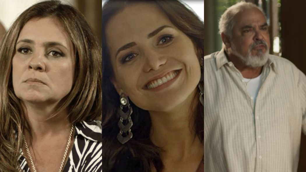 Laureta (Adriana Esteves), Rosa (Letícia Colin) e Agenor (Roberto Bonfim) de Segundo Sol