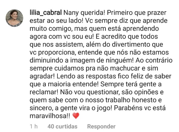 Lilia Cabral comentou postagem de Nany People
