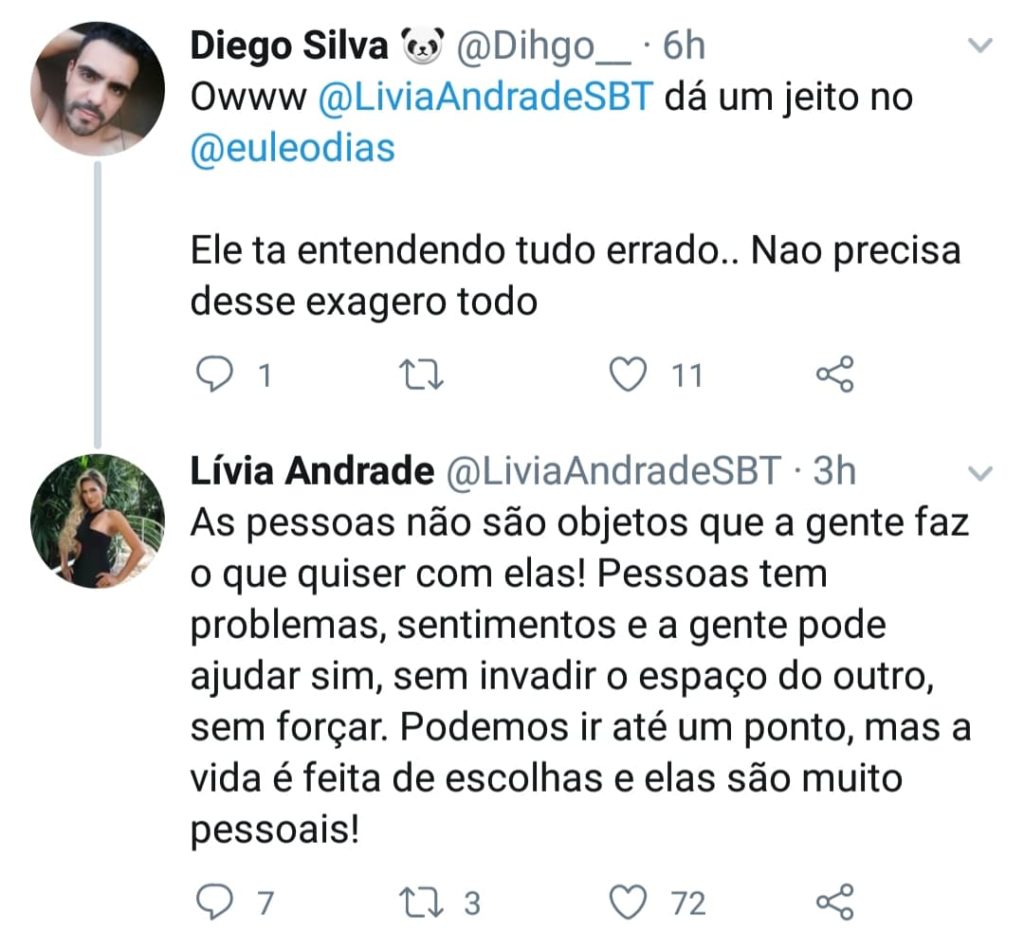Lívia Andrade rebateu internauta no Twitter