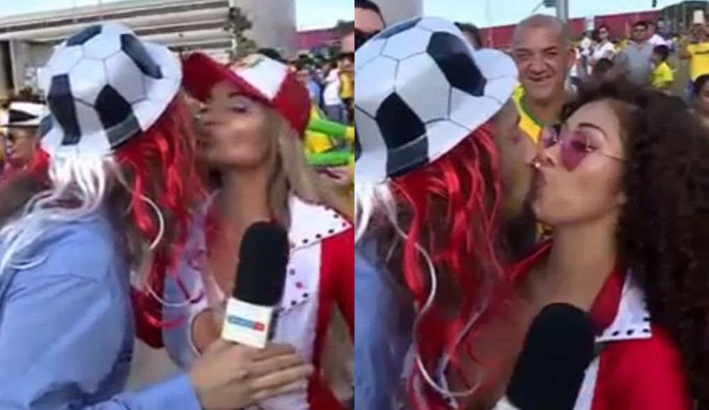 Lucas Strabko, o Cartolouco, deu selinho em peruanas durante matéria para o Globo Esporte