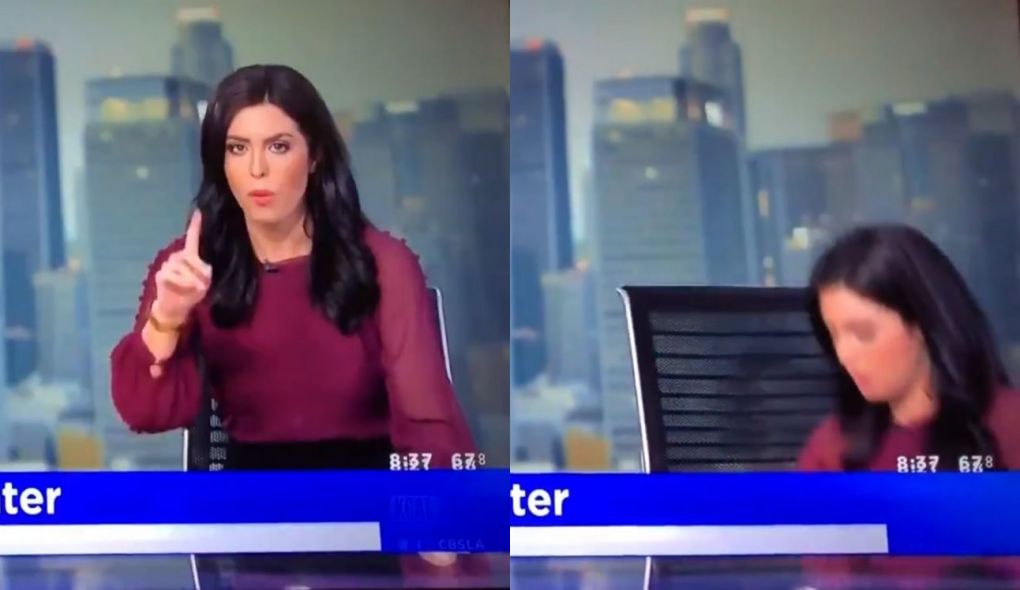 Sara Donchey, apresentadora do CBS LA, resolveu se esconder durante telejornal por causa de terremoto