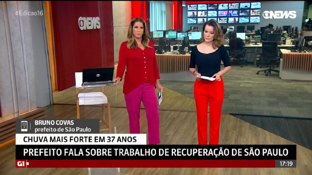 Christiane Pelajo e Natuza Nery entrevistando Bruno Covas no Edição das 16h na Globo News