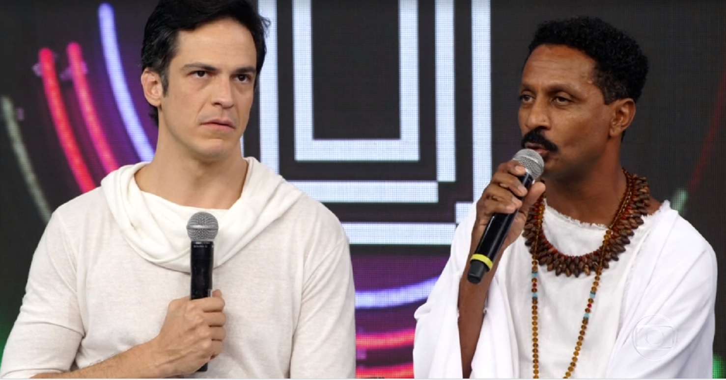 Mateus Solano e Luís Miranda em participação no Ding Dong, no Domingão do Faustão