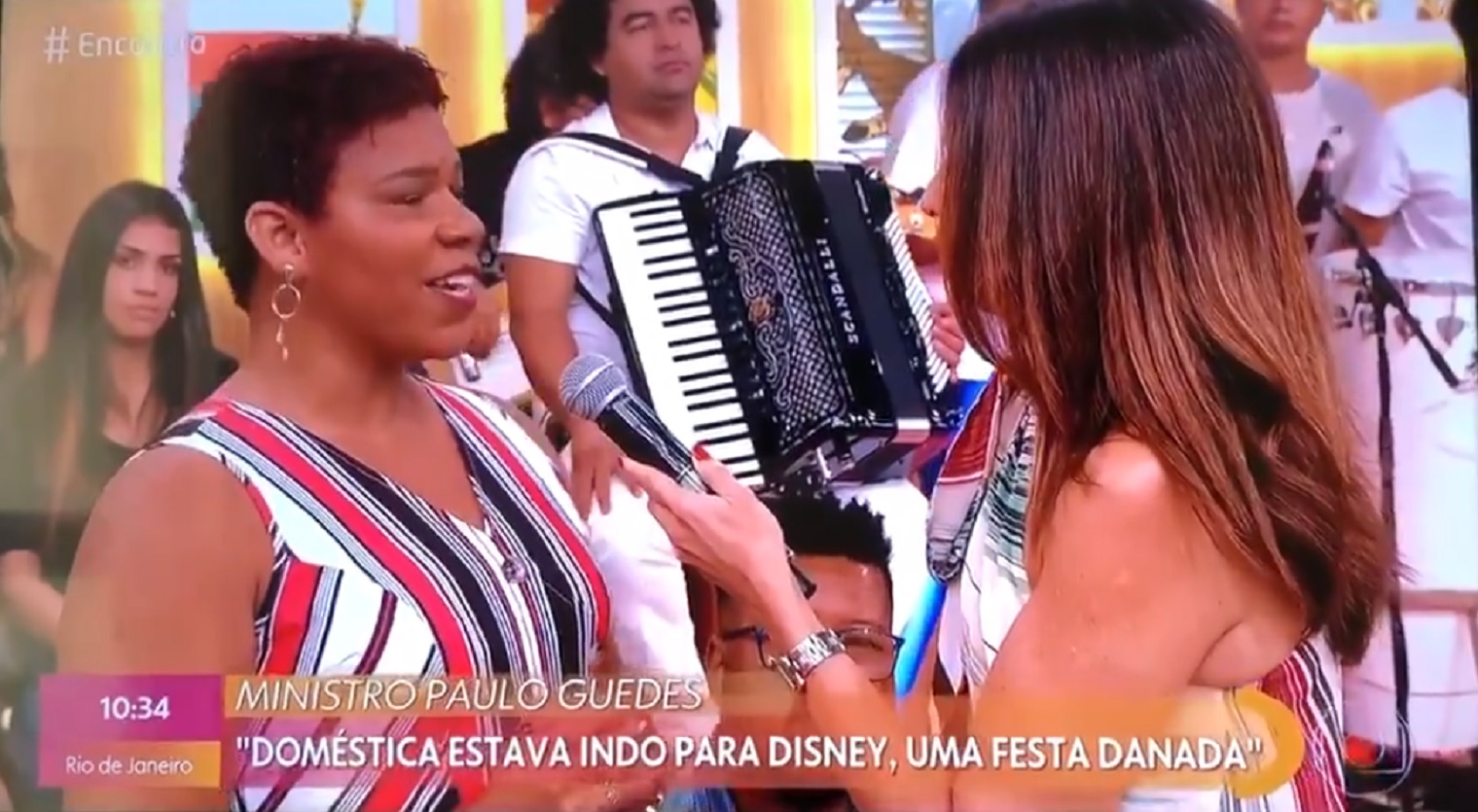 Fátima Bernardes no Encontro repercutindo com doméstica declaração de Paulo Guedes sobre a Disney