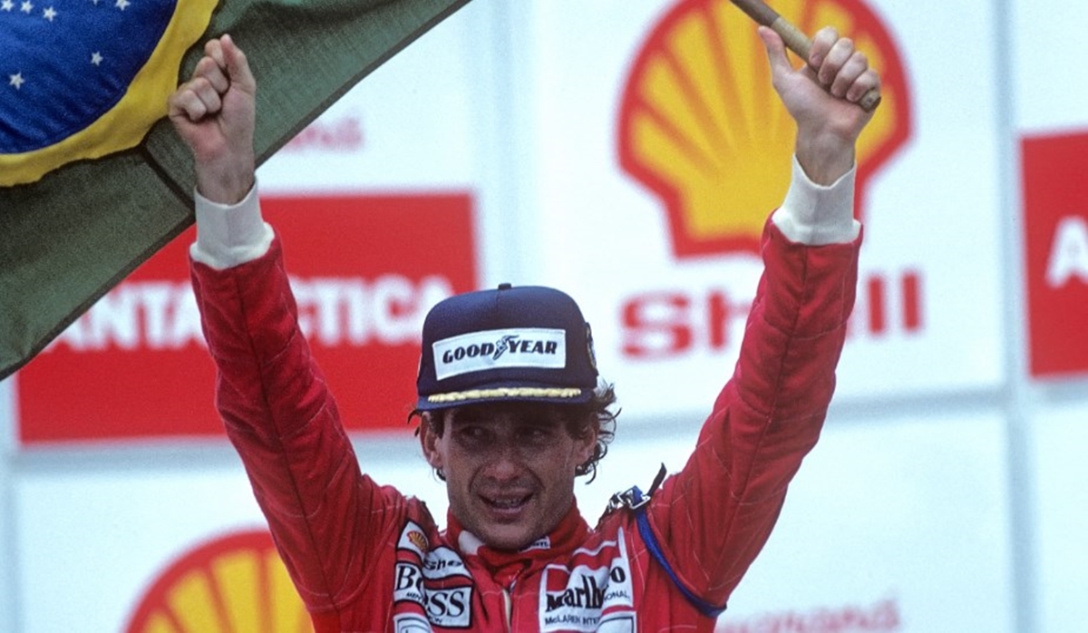 Ayrton Senna no Grande Prêmio de Interlagos de 1991 (Reprodução: TV Globo)