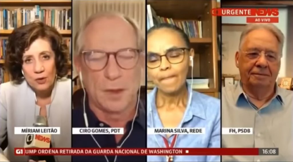 GloboNews Debate com Ciro Gomes, Marina Silva e Fernando Henrique Cardoso e o comando de Miriam Leitão