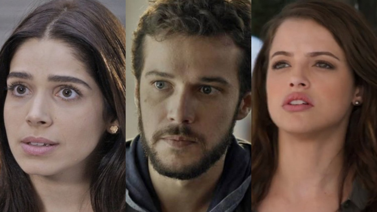 Shirlei (Sabrina Petraglia), Giovanni (Jayme Matarazzo) e Camila (Agatha Moreira) de Haja Coração