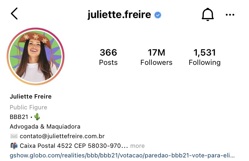 Perfil de Juliette no Instagram (Reprodução)