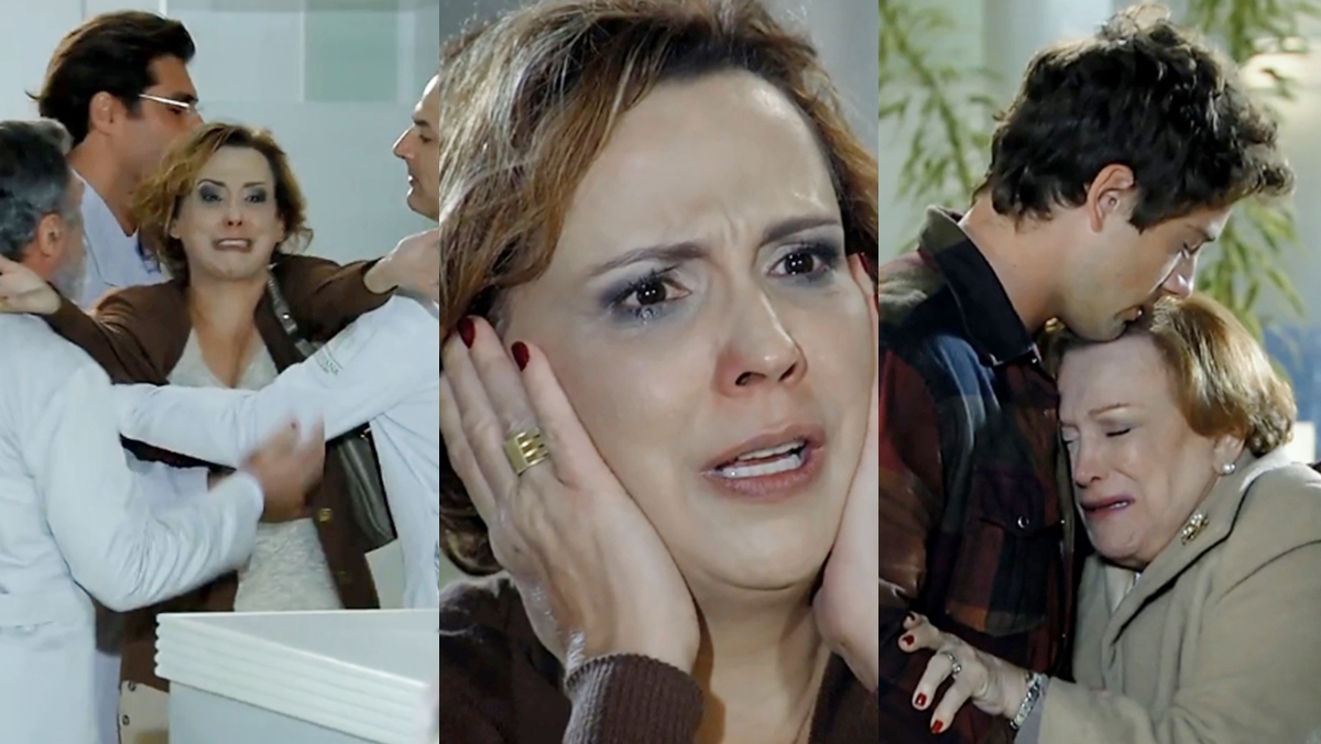 Eva, Iná e Rodrigo recebem a notícia da situação de Ana após o acidente (Reprodução: Globo)