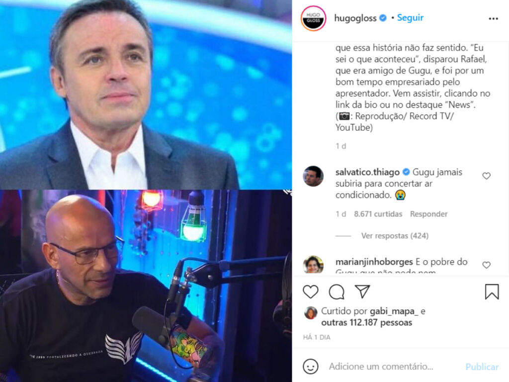 Comentário de Thiago Salvático em postagem de Hugo Gloss (Reprodução - Instagram)