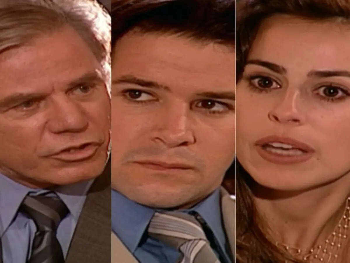 Leônidas (Reginaldo Faria), Lucas (Murilo Benício) e Maysa (Daniela Escobar) em O Clone (Reprodução)