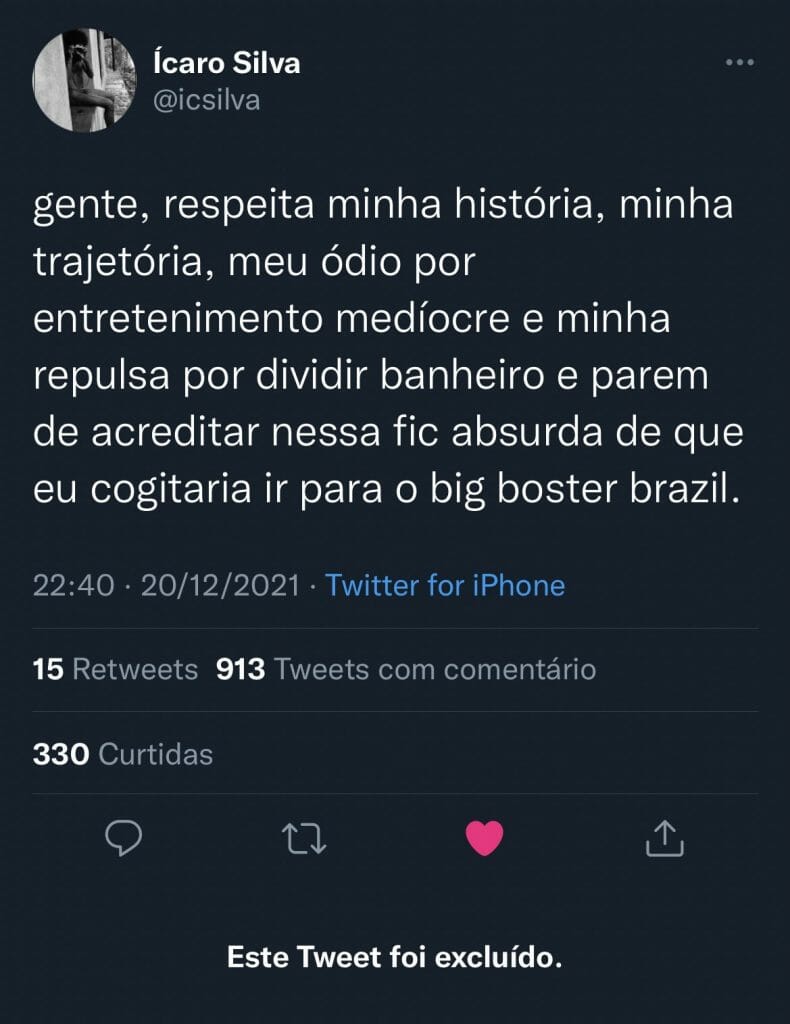 Tweet de Ícaro Silva