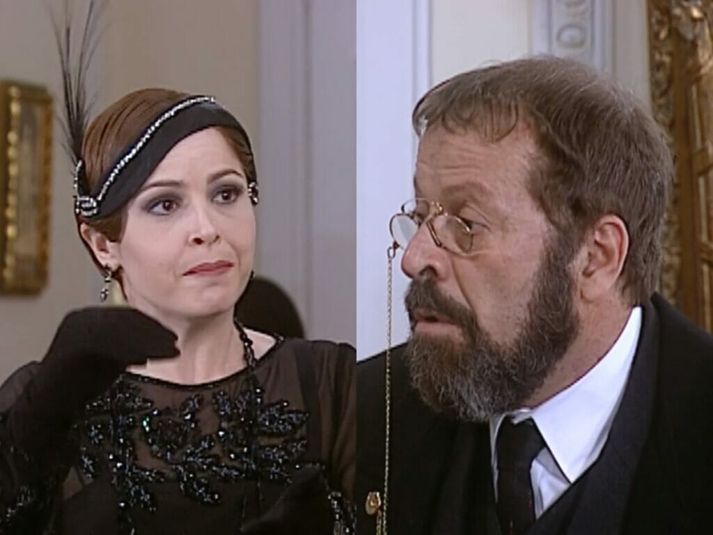 Marcela (Drica Moraes) e Joaquim (Carlos Vereza) de O Cravo e a Rosa