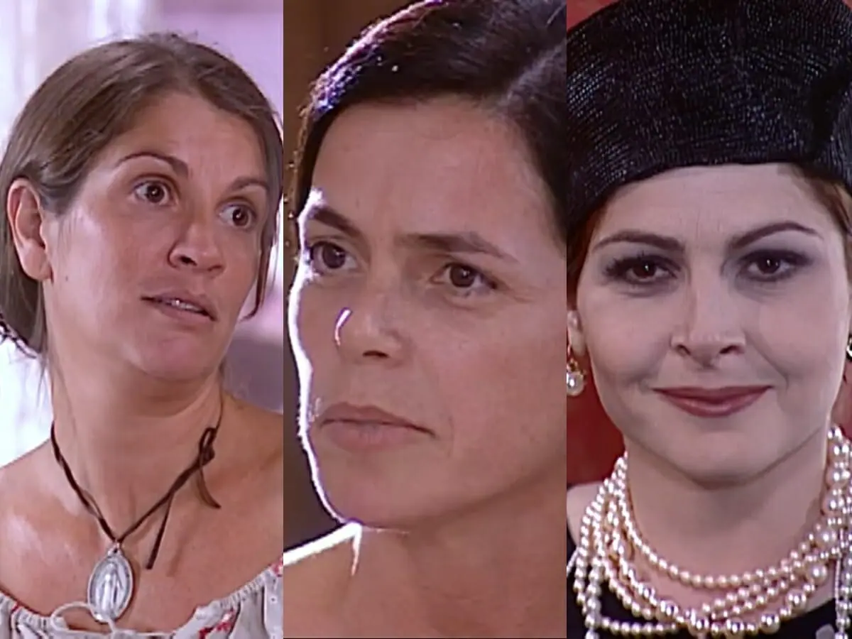 Joana (Tássia Camargo), Berenice (Bernadeth Lyzio) e Marcela (Drica Moraes) de O Cravo e a Rosa