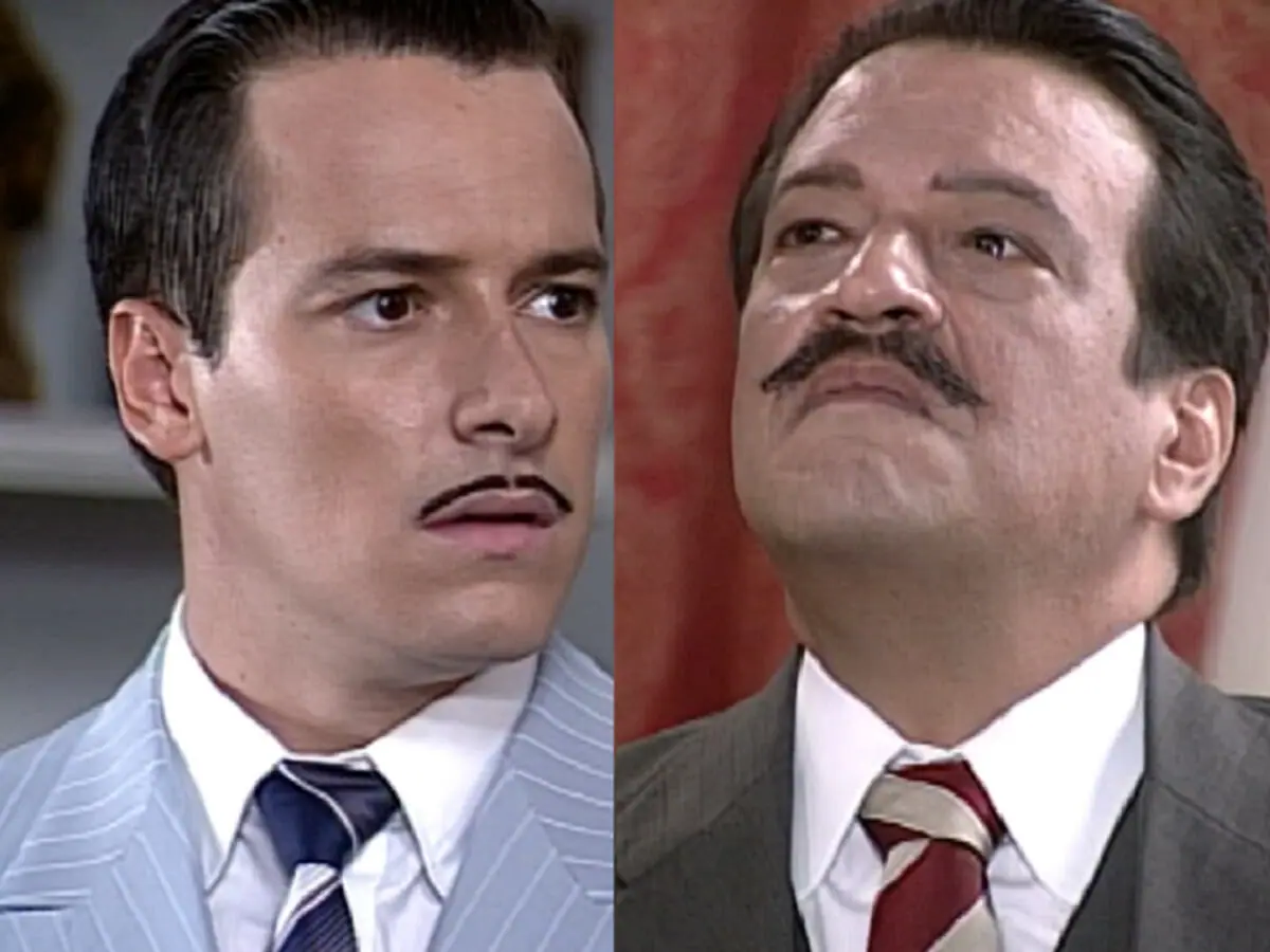 Heitor (Rodrigo Faro) e Batista (Luís Melo) em O Cravo e a Rosa